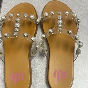 GB Girls Stylish Clear Pearl-Embellished Sandals